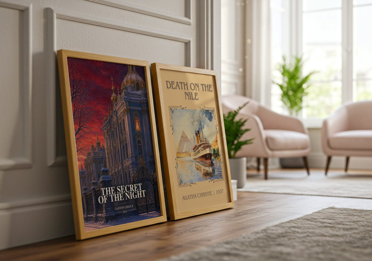 The Secret Of The Night watercolour print framed by window – literary home decor
