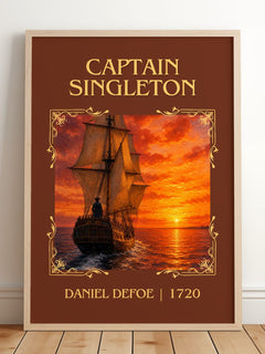 Captain Singleton Classic Book Art Print by Daniel Defoe – framed print leaning on a wooden floor