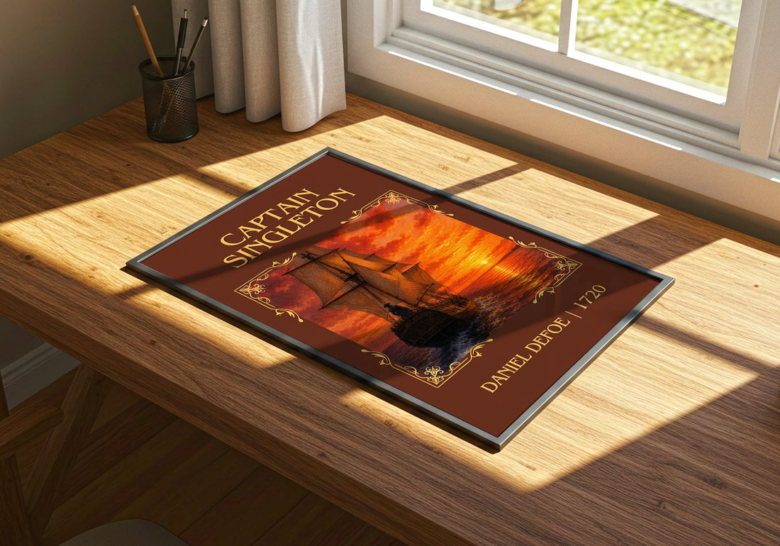 Captain Singleton Classic Book Art Print by Daniel Defoe – print on a sunlit desk