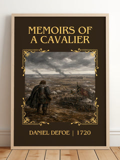 Memoirs Of A Cavalier Classic Book Art Print by Daniel Defoe – framed print leaning on a wooden floor