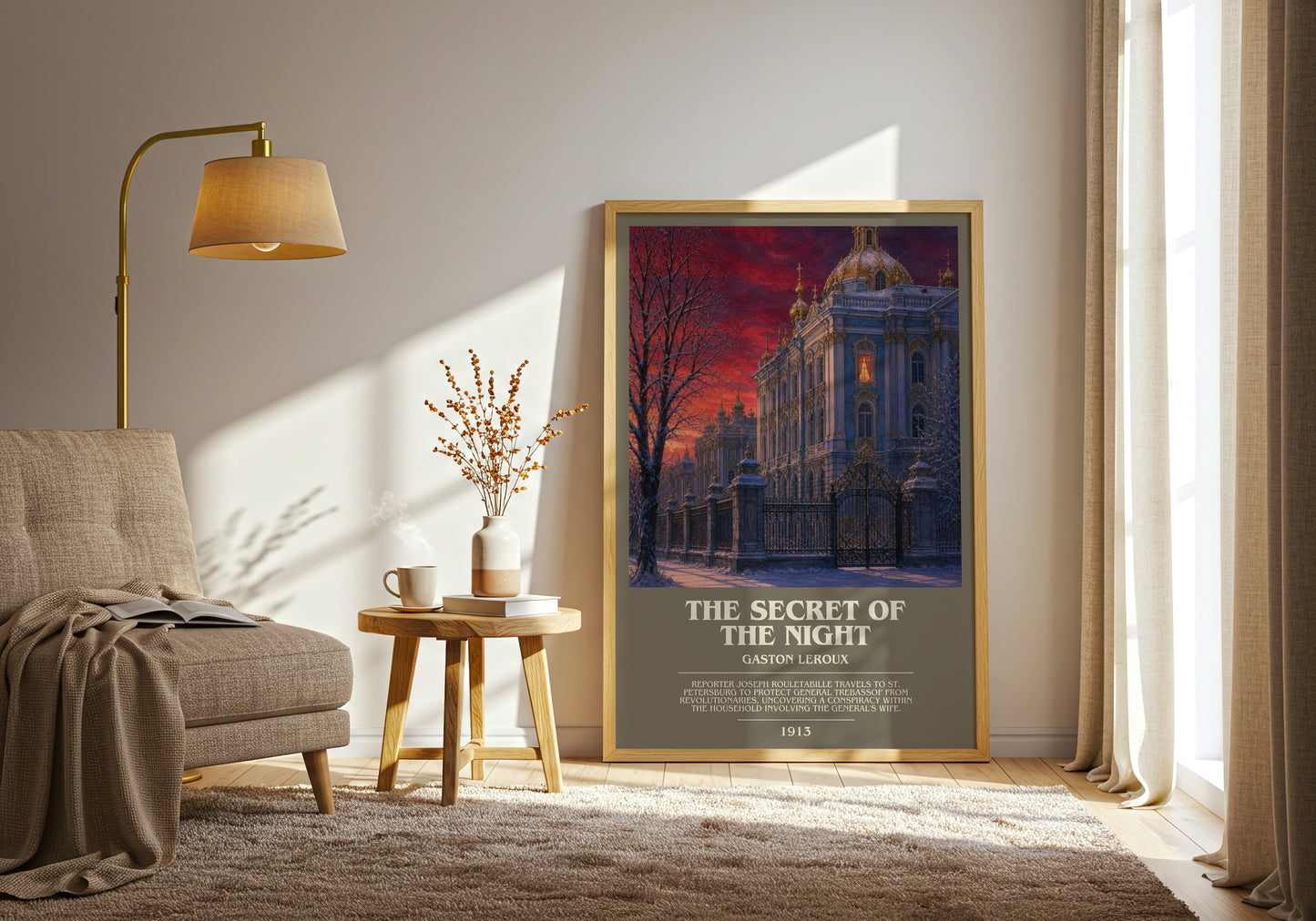 The Secret Of The Night bookish print on bookshelf – Gaston Leroux fan gift