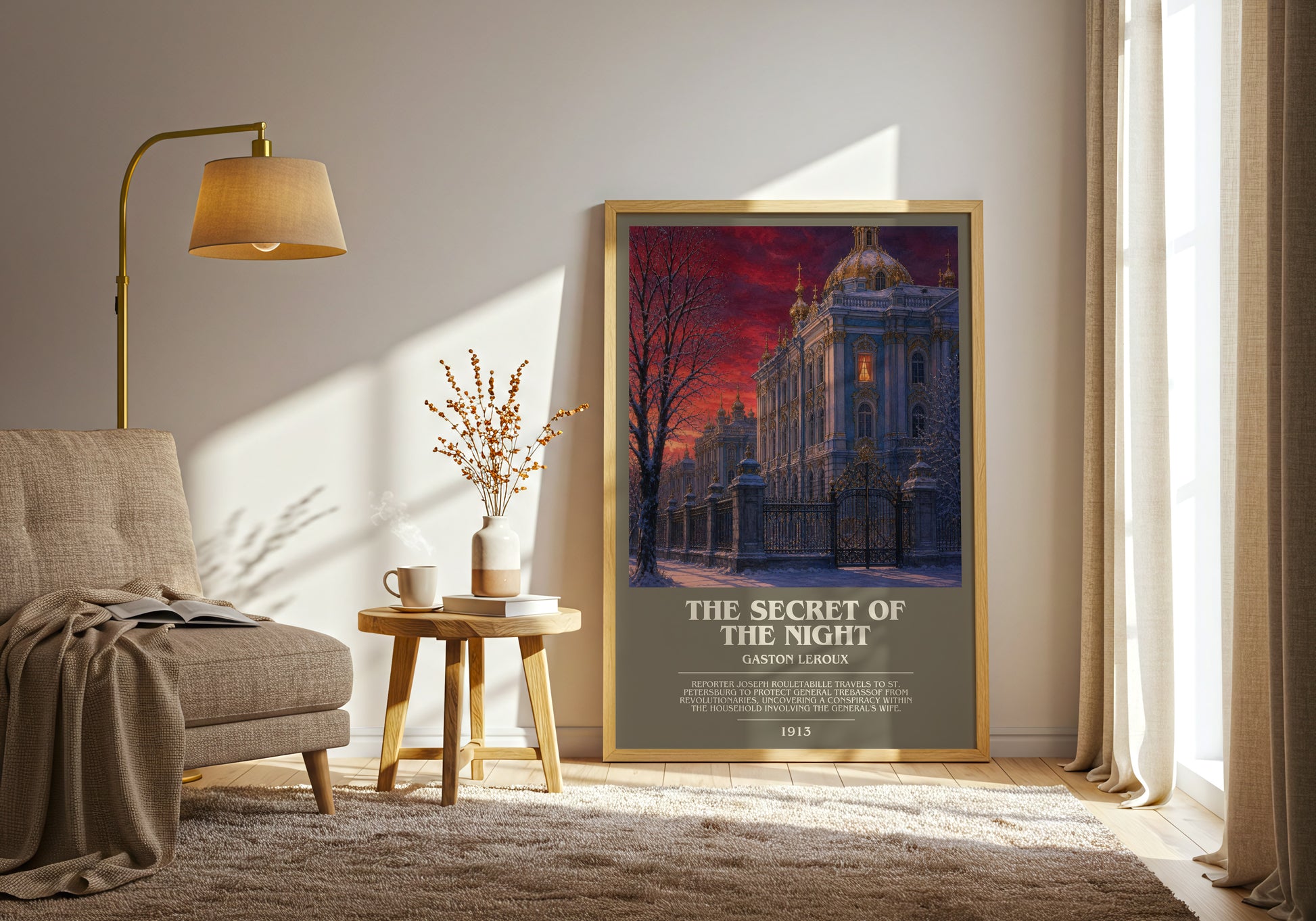 The Secret Of The Night bookish print on bookshelf – Gaston Leroux fan gift