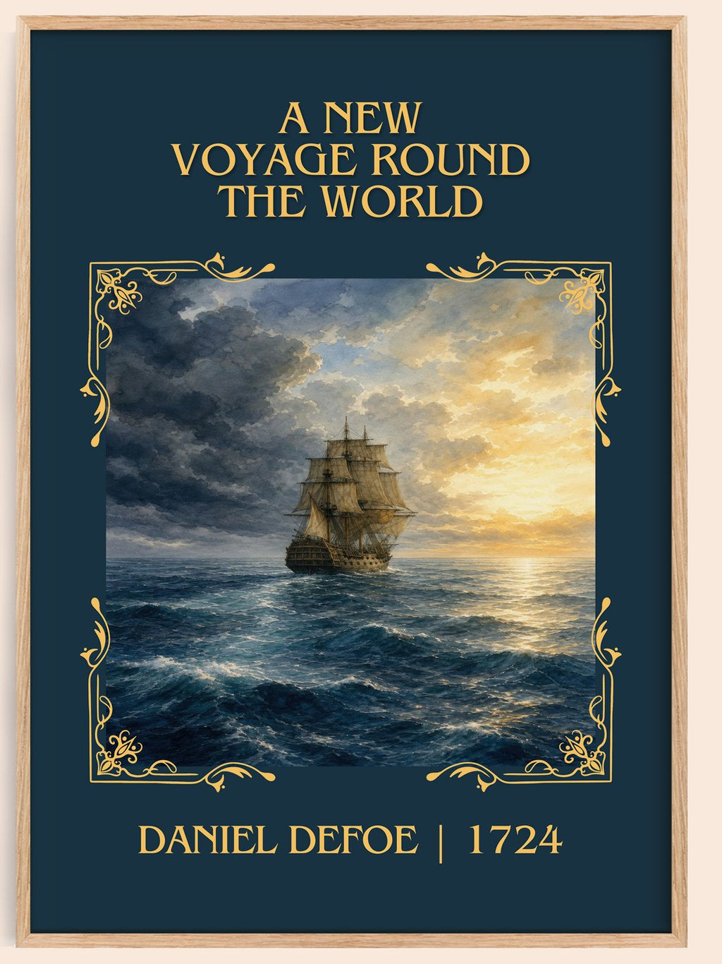 A New Voyage Round The World Classic Book Art Print by Daniel Defoe – book poster
