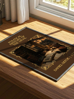 Political History Of The Devil Classic Book Art Print by Daniel Defoe – print on a sunlit desk