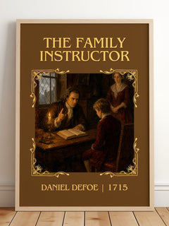 The Family Instructor Classic Book Art Print by Daniel Defoe – framed print leaning on a wooden floor