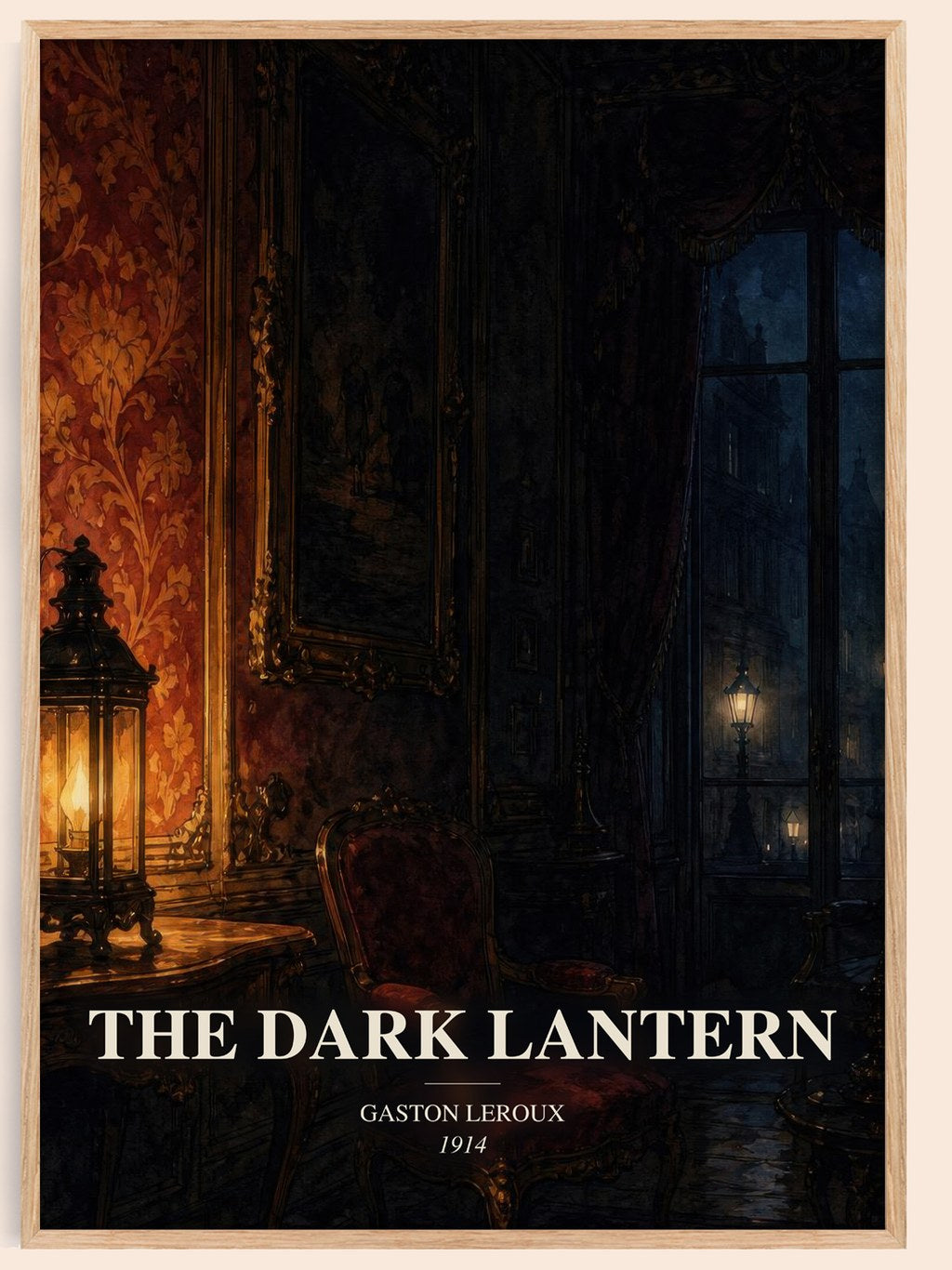 The Dark Lantern watercolour book poster by Gaston Leroux – framed literary art print