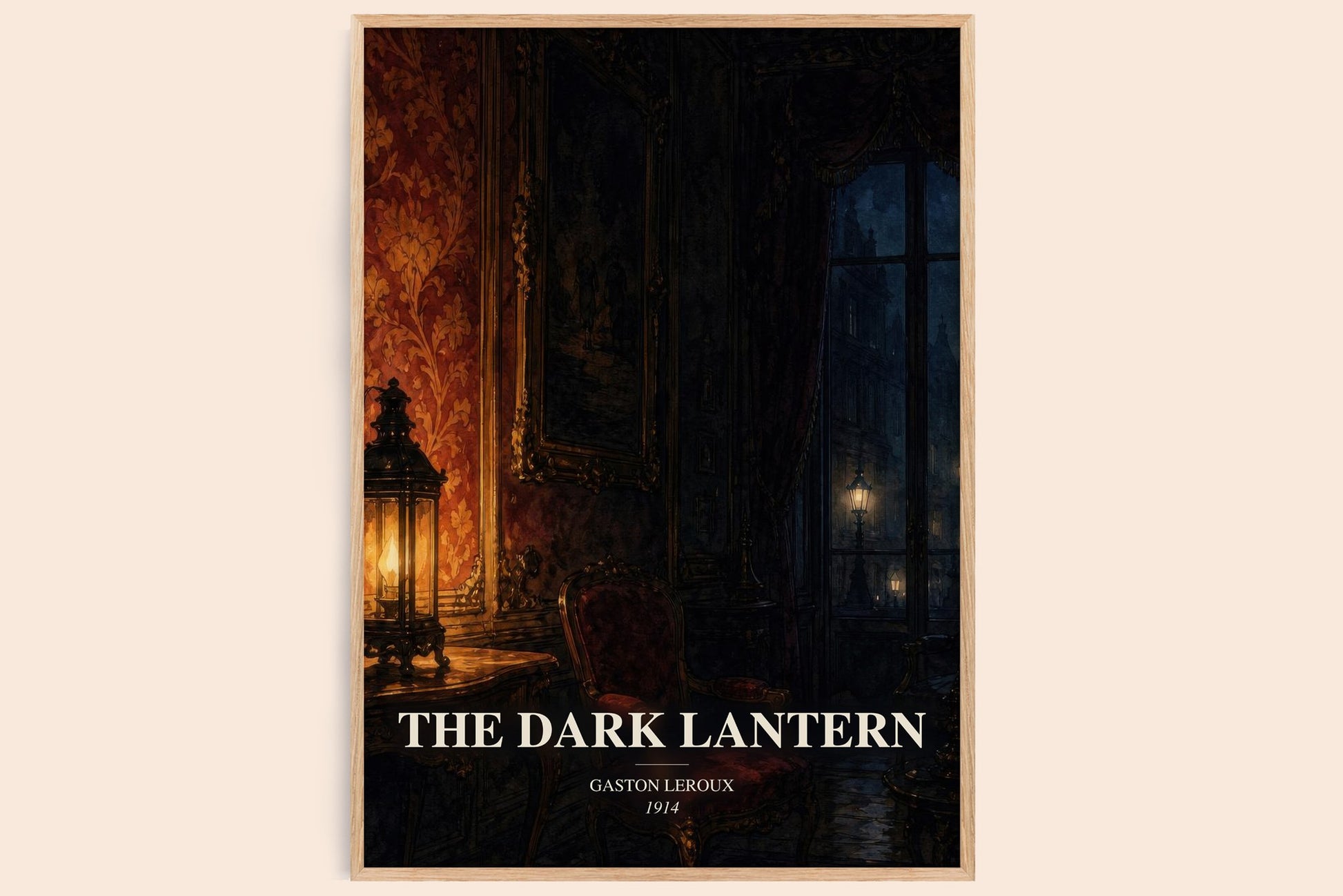 The Dark Lantern watercolour book poster by Gaston Leroux – framed literary art print
