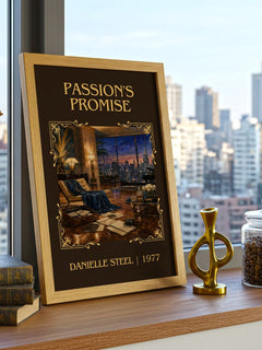 Passion'S Promise Classic Book Art Print by Danielle Steel – framed print on a city-view windowsill
