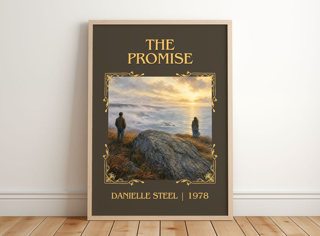 The Promise Classic Book Art Print by Danielle Steel – framed print leaning on a wooden floor