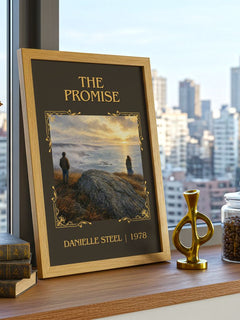 The Promise Classic Book Art Print by Danielle Steel – framed print on a city-view windowsill