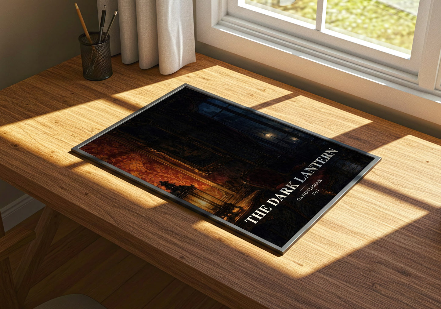 The Dark Lantern watercolour book poster framed on wall – mystery wall art