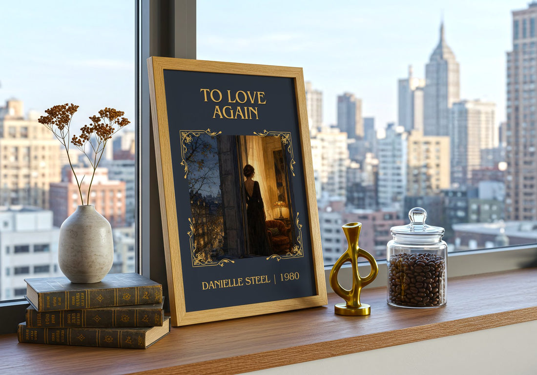 To Love Again Classic Book Art Print by Danielle Steel – framed print on a city-view windowsill