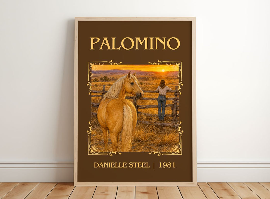 Palomino Classic Book Art Print by Danielle Steel – framed print leaning on a wooden floor