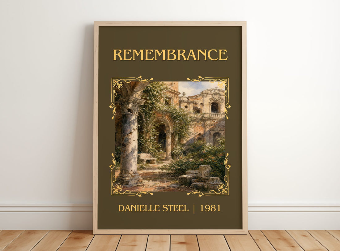 Remembrance Classic Book Art Print by Danielle Steel – framed print leaning on a wooden floor