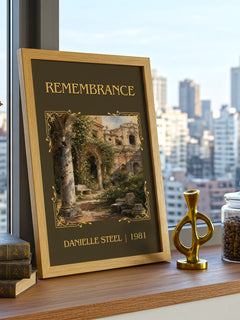 Remembrance Classic Book Art Print by Danielle Steel – framed print on a city-view windowsill