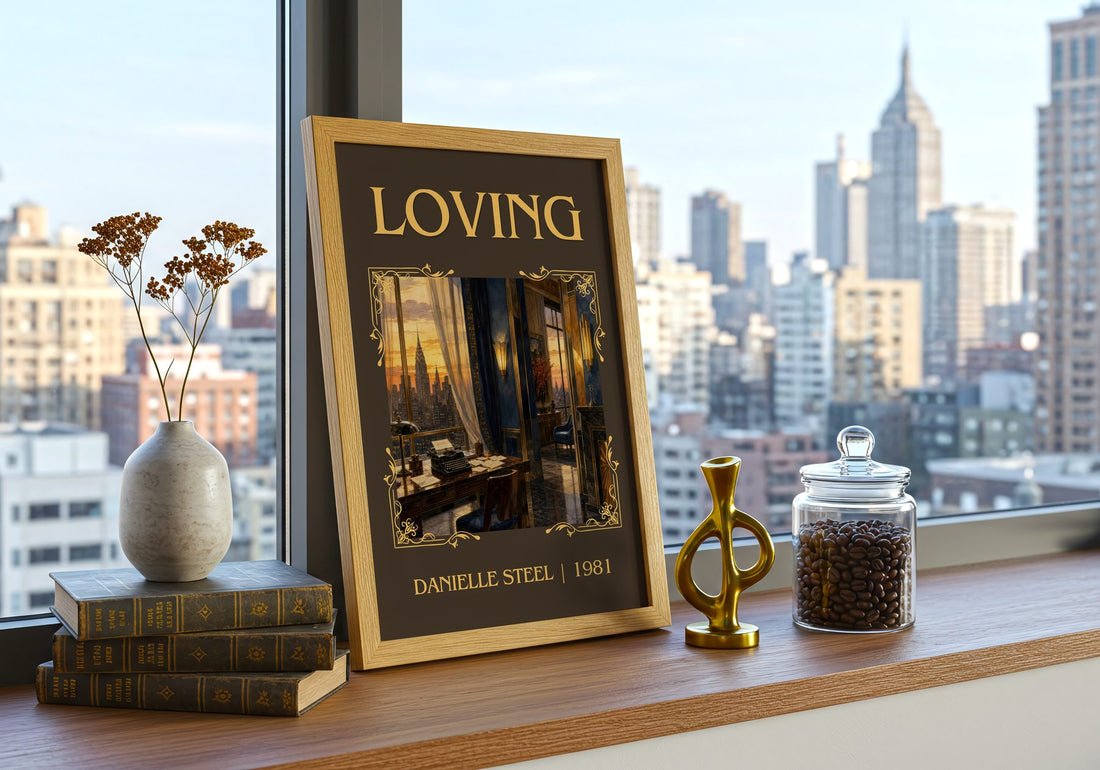 Loving Classic Book Art Print by Danielle Steel – framed print on a city-view windowsill