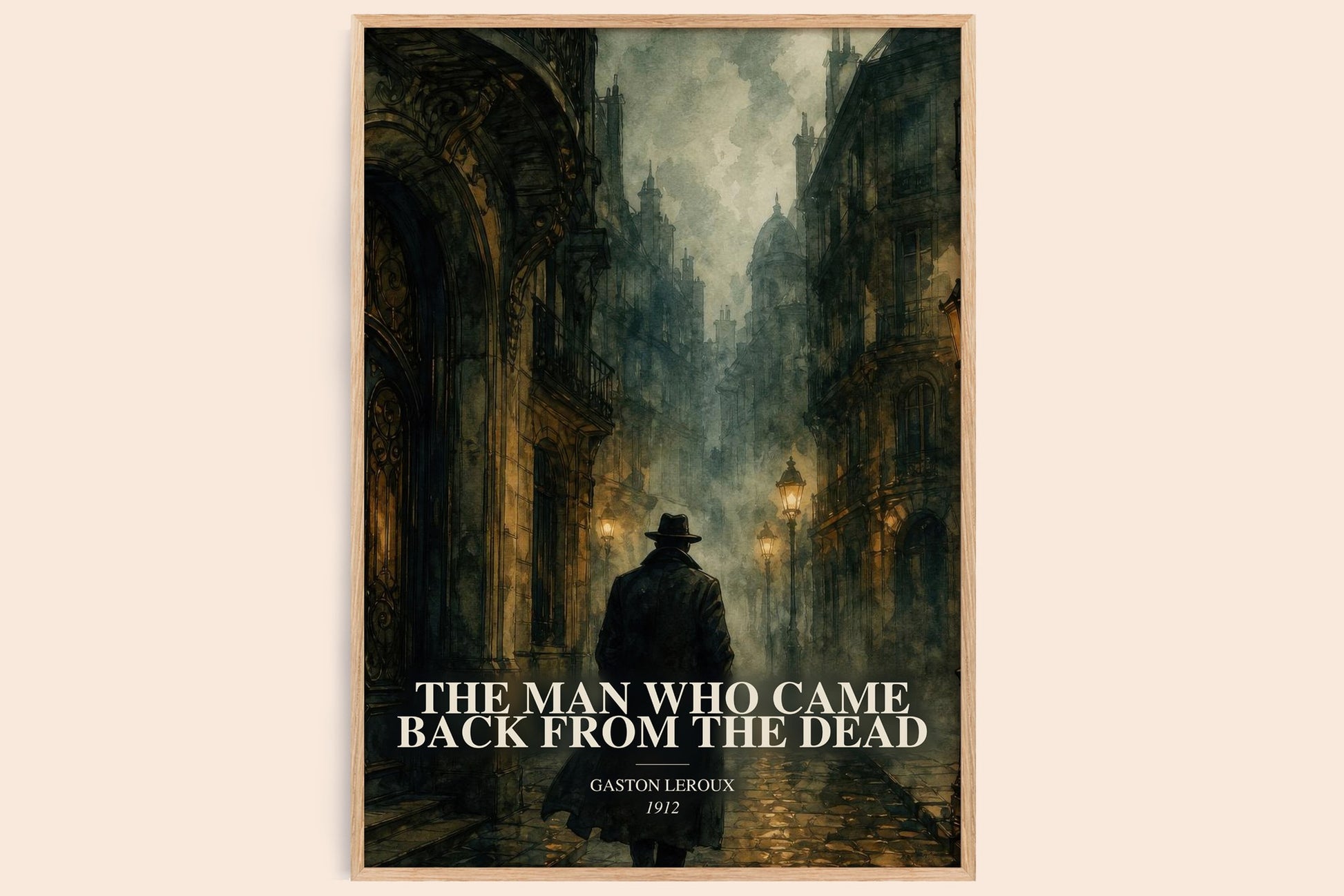 The Man Who Came Back From The Dead watercolour book poster by Gaston Leroux – framed literary art print