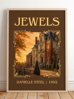 Jewels Classic Book Art Print by Danielle Steel – framed print leaning on a wooden floor