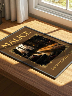 Malice Classic Book Art Print by Danielle Steel – print on a sunlit desk
