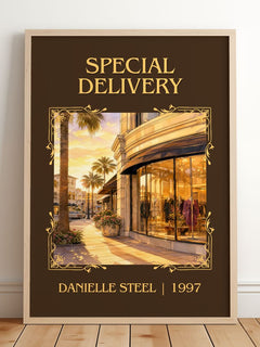 Special Delivery Classic Book Art Print by Danielle Steel – framed print leaning on a wooden floor