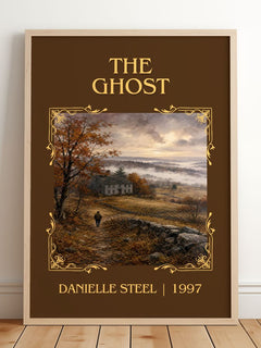 The Ghost Classic Book Art Print by Danielle Steel – framed print leaning on a wooden floor