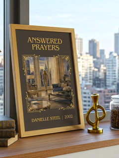 Answered Prayers Classic Book Art Print by Danielle Steel – framed print on a city-view windowsill