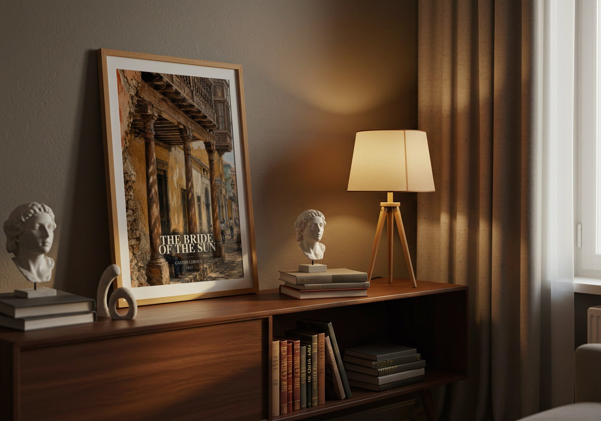 The Bride Of The Sun watercolour print on bookshelf – Gaston Leroux fan gift