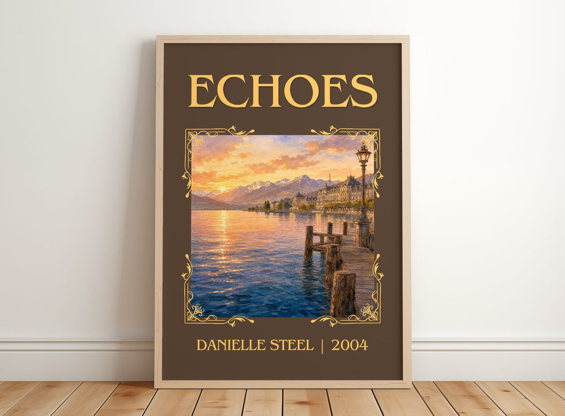Echoes Classic Book Art Print by Danielle Steel – framed print leaning on a wooden floor