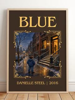Blue Classic Book Art Print by Danielle Steel – framed print leaning on a wooden floor
