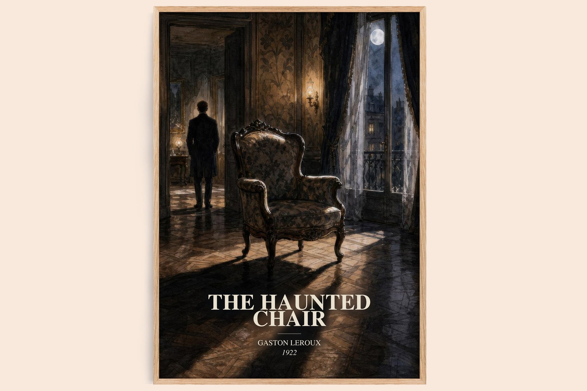 The Haunted Chair watercolour book poster by Gaston Leroux – framed literary art print