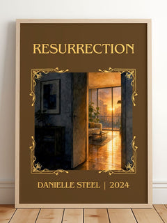 Resurrection Classic Book Art Print by Danielle Steel – framed print leaning on a wooden floor