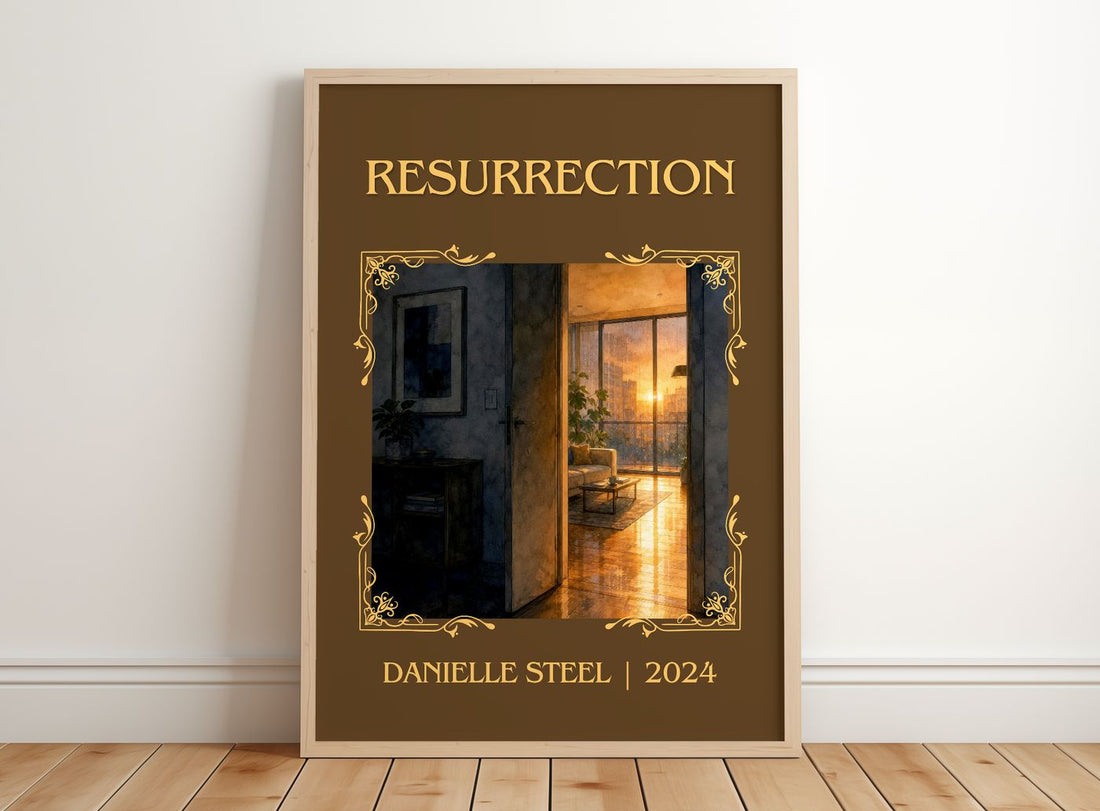 Resurrection Classic Book Art Print by Danielle Steel – framed print leaning on a wooden floor
