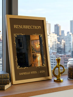 Resurrection Classic Book Art Print by Danielle Steel – framed print on a city-view windowsill