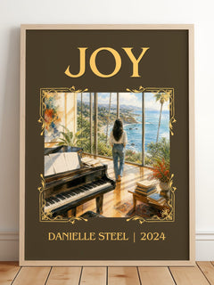 Joy Classic Book Art Print by Danielle Steel – framed print leaning on a wooden floor