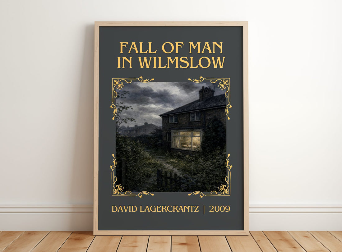 Fall Of Man In Wilmslow Classic Book Art Print by David Lagercrantz – framed print leaning on a wooden floor