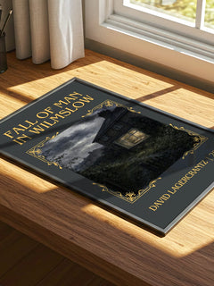 Fall Of Man In Wilmslow Classic Book Art Print by David Lagercrantz – print on a sunlit desk