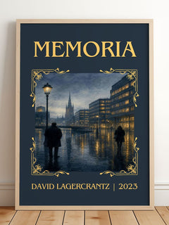 Memoria Classic Book Art Print by David Lagercrantz – framed print leaning on a wooden floor