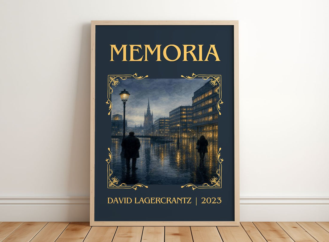 Memoria Classic Book Art Print by David Lagercrantz – framed print leaning on a wooden floor