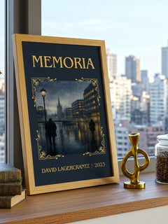 Memoria Classic Book Art Print by David Lagercrantz – framed print on a city-view windowsill