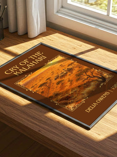 Cry Of The Kalahari Classic Book Art Print by Delia Owens – print on a sunlit desk