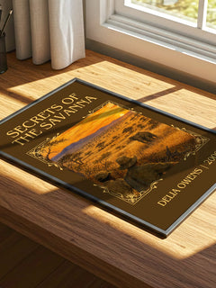 Secrets Of The Savanna Classic Book Art Print by Delia Owens – print on a sunlit desk