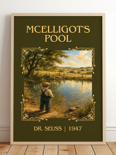 Mcelligot'S Pool Classic Book Art Print by Dr. Seuss – framed print leaning on a wooden floor