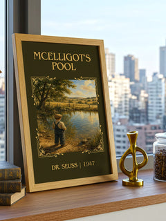 Mcelligot'S Pool Classic Book Art Print by Dr. Seuss – framed print on a city-view windowsill