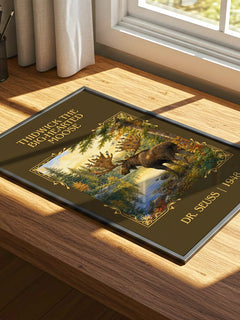 Thidwick The Big-Hearted Moose Classic Book Art Print by Dr. Seuss – print on a sunlit desk