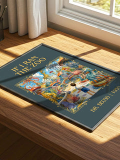 If I Ran The Zoo Classic Book Art Print by Dr. Seuss – print on a sunlit desk