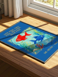 One Fish, Two Fish, Red Fish, Blue Fish Classic Book Art Print – print on a sunlit desk