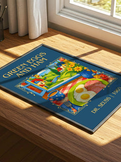 Green Eggs And Ham Classic Book Art Print by Dr. Seuss – print on a sunlit desk