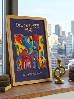 Dr. Seuss'S Abc Classic Book Art Print by Dr. Seuss – framed print on a city-view windowsill