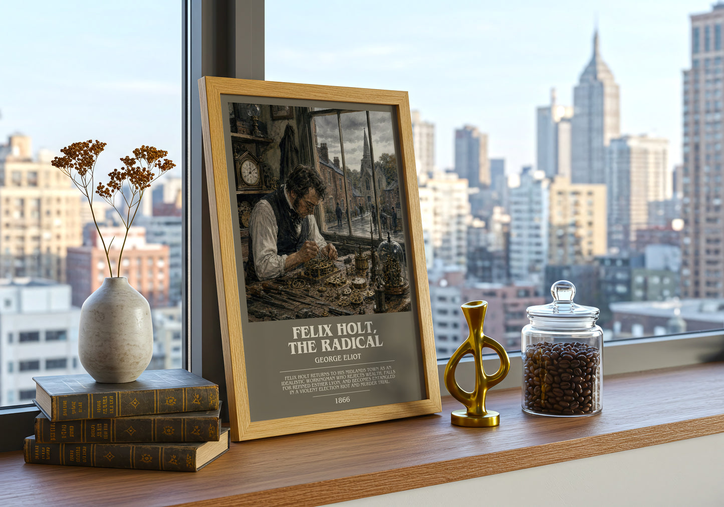 Felix Holt, The Radical bookish print framed by window – literary home decor