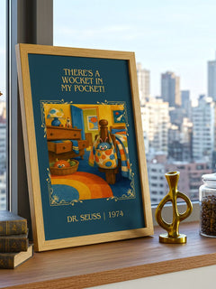 There'S A Wocket In My Pocket! Classic Book Art Print by Dr. Seuss – framed print on a city-view windowsill